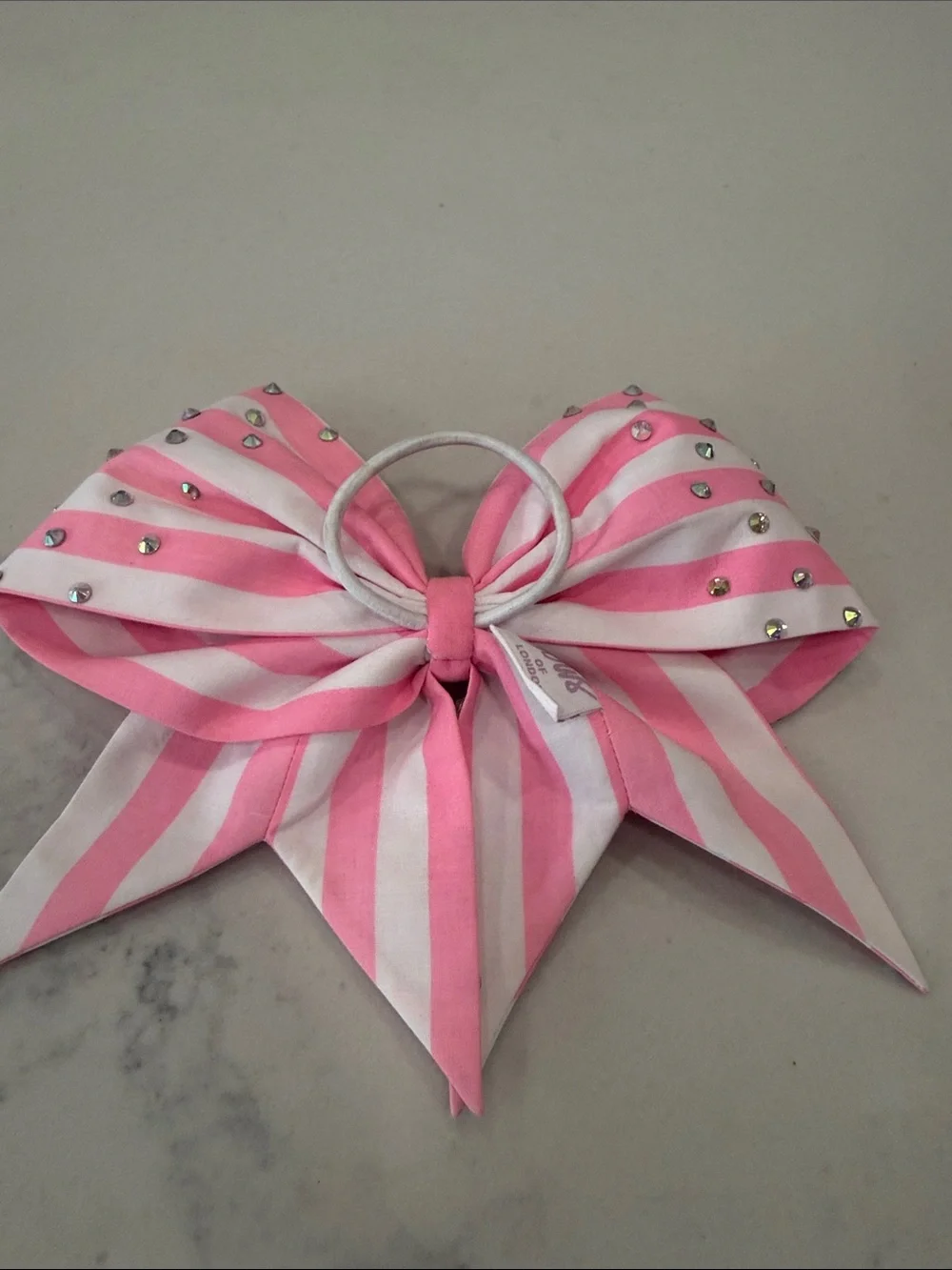 Pink and White Striped Bow by Bows of London